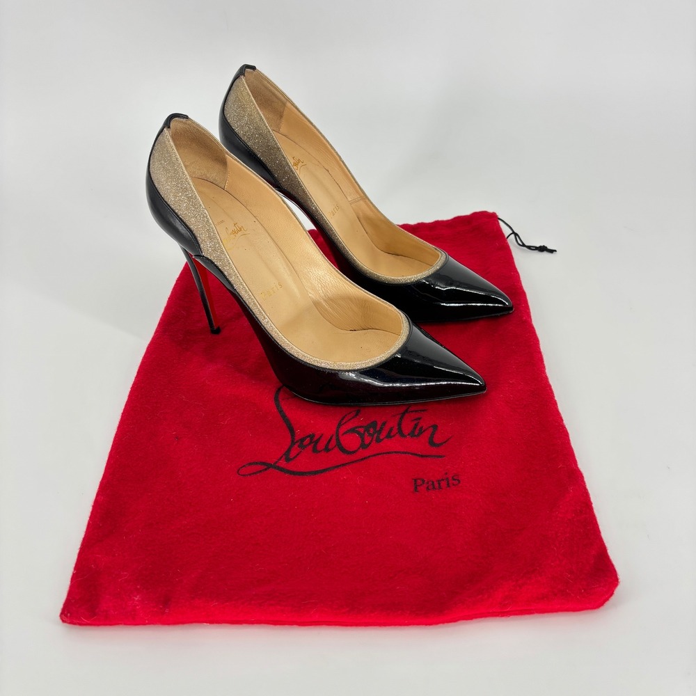 Christian Louboutin Tucsick Patent Pump Black/Gold Glitter Women Size 40.5 Gala